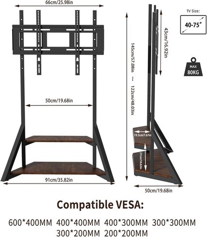 unho Large Mobile TV Floor Stand with Wheels for 65 75 85 86 90 100 inch TVs, Heavy Duty Rolling TV Mount Cart with Television Stands for Living Room Entertainment Max VESA 800x600mm, Up to 220 lbs in Saudi Arabia