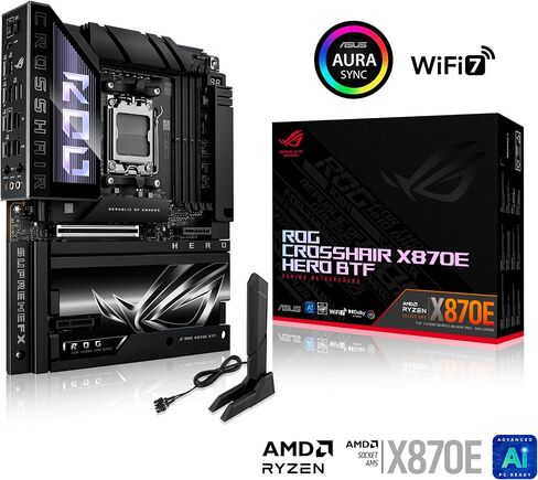 ROG Crosshair X870E Hero BTF AMD ATX Board with Hidden-Connector Design & high-Power GPU Slot for Clean Cable Management, 18+2+2 Power, DDR5, WiFi 7, 5X M.2, PCIe 5.0, USB4, Advanced AI PC Ready in Saudi Arabia