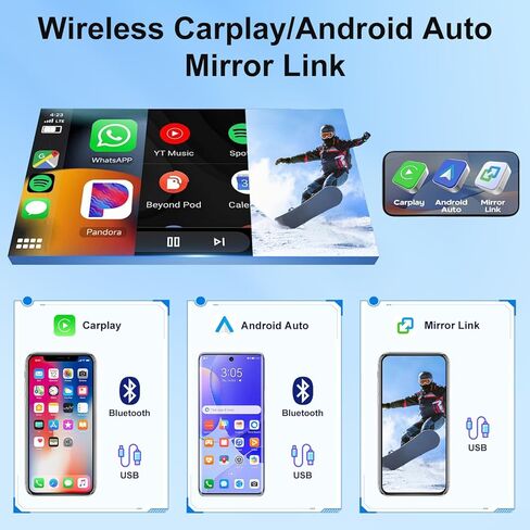 ستيريو راديو السيارة 4+64 جيجا لسيارة Ford Fusion 2010 2011 2012، شاشة لمس مزدوجة Din 9.7 بوصة مع CarPlay لاسلكي ووحدة رأس تلقائية تعمل بنظام Android مع وصلة مرآة، GPS، بلوتوث، SWC، WiFi، FM/AM، ميكروفون كاميرا احتياطية AHD in Saudi Arabia