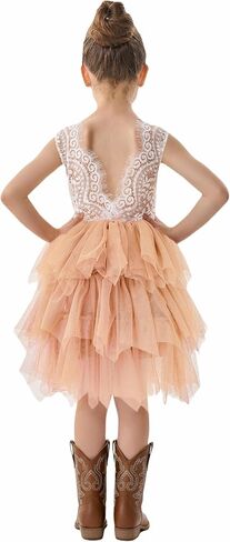 2Bunnies Girl Peony Lace Back A-Line Tiered Tutu Tulle Party Flower Girl Dress in Saudi Arabia