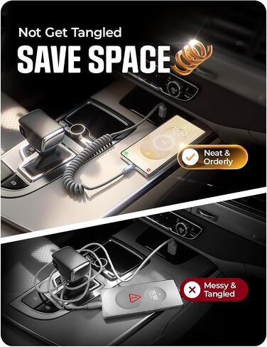 كابل USB C ملفوف من LISEN، عبوتان لكابل Android Auto & CarPlay، كابل USB A قصير إلى USB C متوافق مع iPhone 17/16/15، Samsung Galaxy S25/S24/S23 A15/A14، Google Pixel 9/8، Space Gray 4FT in Saudi Arabia