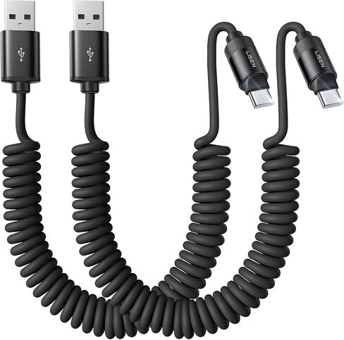 كابل USB C ملفوف من LISEN، عبوتان لكابل Android Auto & CarPlay، كابل USB A قصير إلى USB C متوافق مع iPhone 17/16/15، Samsung Galaxy S25/S24/S23 A15/A14، Google Pixel 9/8، Space Gray 4FT in Saudi Arabia