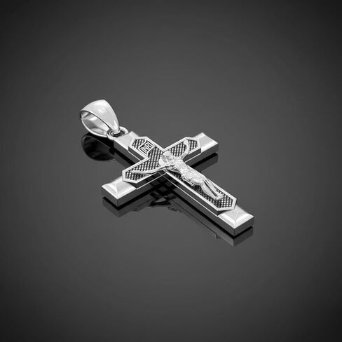 US Jewels Men's Large 1.75in 0.925 Sterling Silver Crucifix Cross Pendant Necklace, 22in thru 26in in Saudi Arabia
