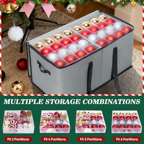 Baleine Christmas Ornament Box with Dividers ، Premium Holiday Orment storage Contoring Bin لزينة عيد الميلاد (128 كرة ، رمادي ، بدون صينية) in Kuwait