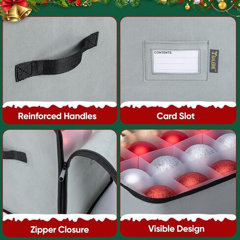Baleine Christmas Ornament Box with Dividers ، Premium Holiday Orment storage Contoring Bin لزينة عيد الميلاد (128 كرة ، رمادي ، بدون صينية) in Kuwait