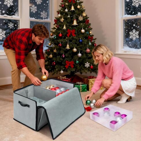 Baleine Christmas Ornament Box with Dividers ، Premium Holiday Orment storage Contoring Bin لزينة عيد الميلاد (128 كرة ، رمادي ، بدون صينية) in Kuwait