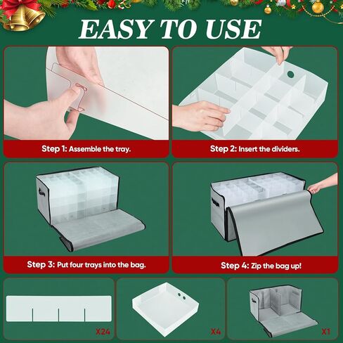 Baleine Christmas Ornament Box with Dividers ، Premium Holiday Orment storage Contoring Bin لزينة عيد الميلاد (128 كرة ، رمادي ، بدون صينية) in Kuwait