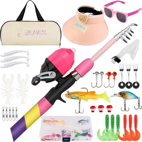 RUNCL Kids Fishing Pole and Reel Combo Kit - 4.9FT Telescopic Fishing Rod with Spincast Reel, Tackle Box, Hat, Sunglasses, Travel Bag - Easy Fishing Kit for Kids Ages 3-12, Youth Beginner in Saudi Arabia
