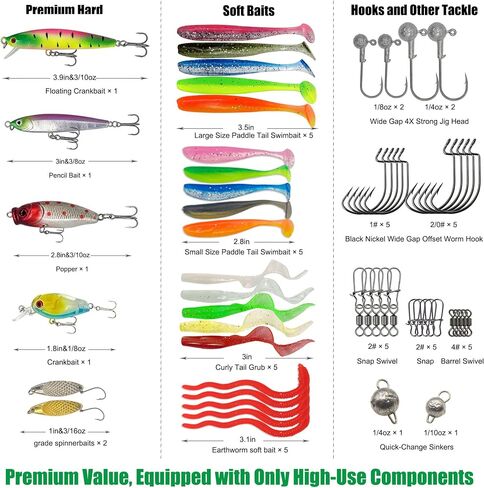 Bass Fishing Tackle Box Kit - Complete Starter Set with 90% of Essential Fishing Gear with Hooks, Lures, Storage Case & More - No Filler, Beginner-Friendly Gift for Men, Dad & Kids in Saudi Arabia