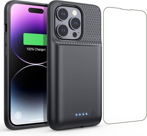 حافظة بطارية Feob لهاتف iPhone 14 Pro (6.1 بوصة)، حافظة شحن بطارية نحيفة للغاية بقوة 7200 مللي أمبير في الساعة، غطاء شاحن ممتد واقٍ قابل لإعادة الشحن لهاتف iPhone 14 Pro-أسود in Kuwait