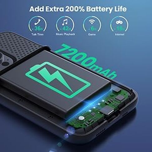 حافظة بطارية Feob لهاتف iPhone 14 Pro (6.1 بوصة)، حافظة شحن بطارية نحيفة للغاية بقوة 7200 مللي أمبير في الساعة، غطاء شاحن ممتد واقٍ قابل لإعادة الشحن لهاتف iPhone 14 Pro-أسود in Kuwait