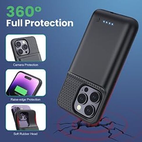 حافظة بطارية Feob لهاتف iPhone 14 Pro (6.1 بوصة)، حافظة شحن بطارية نحيفة للغاية بقوة 7200 مللي أمبير في الساعة، غطاء شاحن ممتد واقٍ قابل لإعادة الشحن لهاتف iPhone 14 Pro-أسود in Kuwait