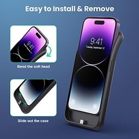 حافظة بطارية Feob لهاتف iPhone 14 Pro (6.1 بوصة)، حافظة شحن بطارية نحيفة للغاية بقوة 7200 مللي أمبير في الساعة، غطاء شاحن ممتد واقٍ قابل لإعادة الشحن لهاتف iPhone 14 Pro-أسود in Kuwait