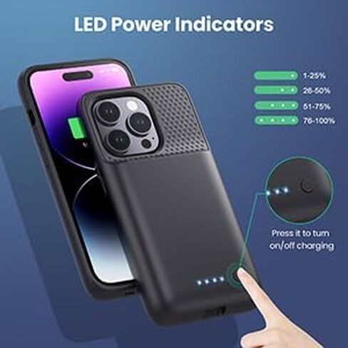 حافظة بطارية Feob لهاتف iPhone 14 Pro (6.1 بوصة)، حافظة شحن بطارية نحيفة للغاية بقوة 7200 مللي أمبير في الساعة، غطاء شاحن ممتد واقٍ قابل لإعادة الشحن لهاتف iPhone 14 Pro-أسود in Kuwait