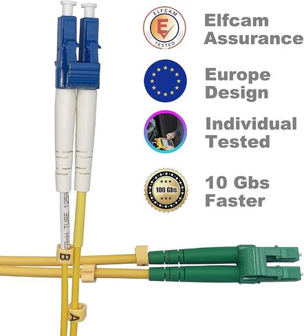 Elfcam® - 5m/16.4ft Fiber Optic Cable LCA to LC/UPC OS2 Singlemode Duplex 9/125um LSZH, Yellow, 5 Meter in Saudi Arabia