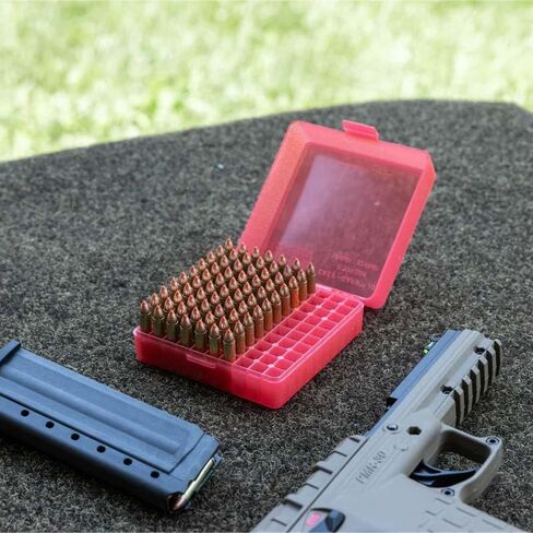 MTM 100 Mag Rim Fire Box, 22 Rim Fire Mag Box, USA Made, Clear Red in Saudi Arabia