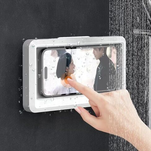 Bath Phone Holder Wall-Mounted Waterproof Touchscreen for Bathroom and Kitchen (7.56" x 4.45" x 0.79" / 19.2 x 11.3 x 2 cm) White in Saudi Arabia