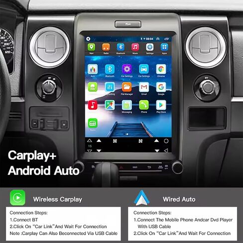 شاشة Carplay مقاس 12.1 بوصة لسيارة Ford F150 Raptor 2013-2015 Years، مع Carplay Wireless Android Auto، مشغل وسائط ملاحة بلوتوث ستيريو للسيارة GPS WiFi (12.1 بوصة F150 2GB+32GB) in Kuwait