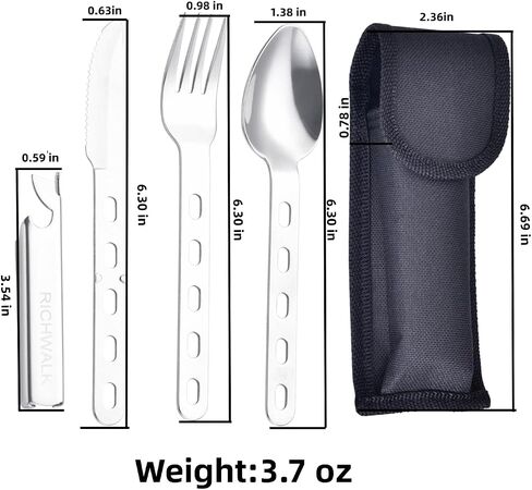 4-in-1 Camping Spoon Fork Knife Combos Set of 4 - Portable Stainless Steel Flatware Spoon Fork kit - fork Knife & Bottle Opener Combo Pack for Picnic Hiking Travel in Saudi Arabia