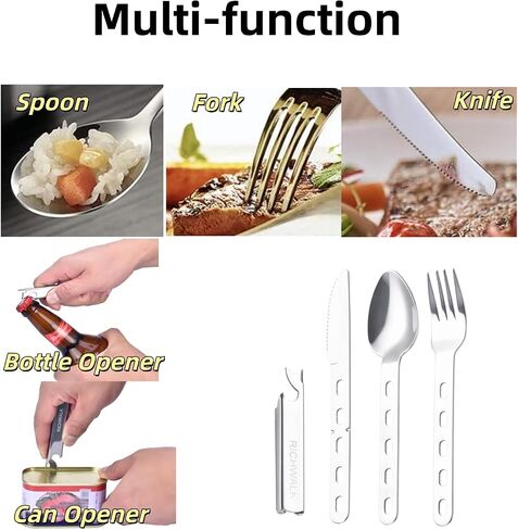 4-in-1 Camping Spoon Fork Knife Combos Set of 4 - Portable Stainless Steel Flatware Spoon Fork kit - fork Knife & Bottle Opener Combo Pack for Picnic Hiking Travel in Saudi Arabia