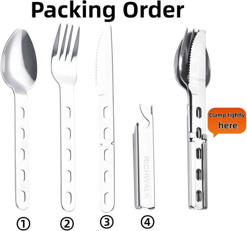 4-in-1 Camping Spoon Fork Knife Combos Set of 4 - Portable Stainless Steel Flatware Spoon Fork kit - fork Knife & Bottle Opener Combo Pack for Picnic Hiking Travel in Saudi Arabia