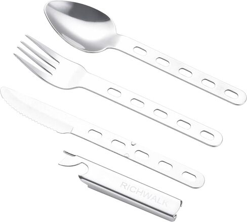 4-in-1 Camping Spoon Fork Knife Combos Set of 4 - Portable Stainless Steel Flatware Spoon Fork kit - fork Knife & Bottle Opener Combo Pack for Picnic Hiking Travel in Saudi Arabia