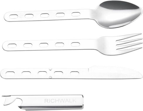 4-in-1 Camping Spoon Fork Knife Combos Set of 4 - Portable Stainless Steel Flatware Spoon Fork kit - fork Knife & Bottle Opener Combo Pack for Picnic Hiking Travel in Saudi Arabia