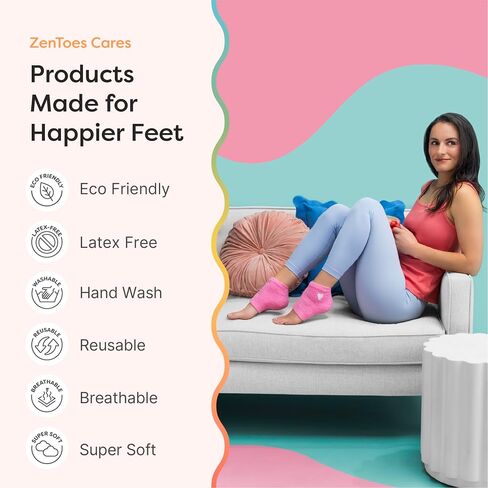 ZenToes Moisturizing Heel Socks 2 Pairs Gel Lined Toeless Spa Socks to Heal and Treat Dry, Cracked Heels While You Sleep (Regular, Black) in Saudi Arabia