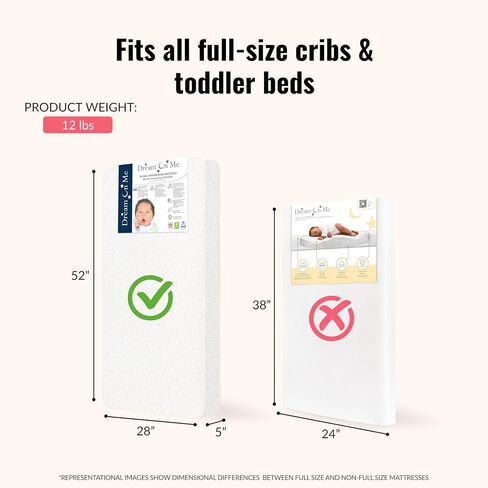 Dream On Me Nap Nest Baby Crib Mattress, GREENGUARD Gold, Made in USA | Waterproof Cover, 88 Coil Spring Support, BSA Verified, ASTM & CPSC Tested, Fits Full Size Crib and Toddler Bed 52"x28"x5" in Saudi Arabia