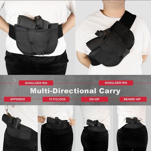 Belly Band Holster for Concealed Carry - Gun Holster for Men & Women, Ambidextrous Design, Double Mag Pouch for Most Pistols and Revolvers in Saudi Arabia