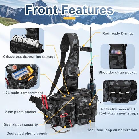 حقيبة ظهر عملية لصيد الأسماك - حقيبة معالجة مقاومة للماء والخدش مع مساحة تخزين متعددة الأجزاء لصيد الأسماك والمشي لمسافات طويلة in Kuwait