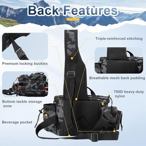 حقيبة ظهر عملية لصيد الأسماك - حقيبة معالجة مقاومة للماء والخدش مع مساحة تخزين متعددة الأجزاء لصيد الأسماك والمشي لمسافات طويلة in Kuwait