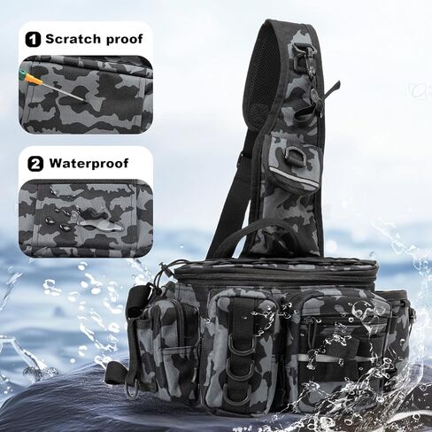 حقيبة ظهر عملية لصيد الأسماك - حقيبة معالجة مقاومة للماء والخدش مع مساحة تخزين متعددة الأجزاء لصيد الأسماك والمشي لمسافات طويلة in Kuwait