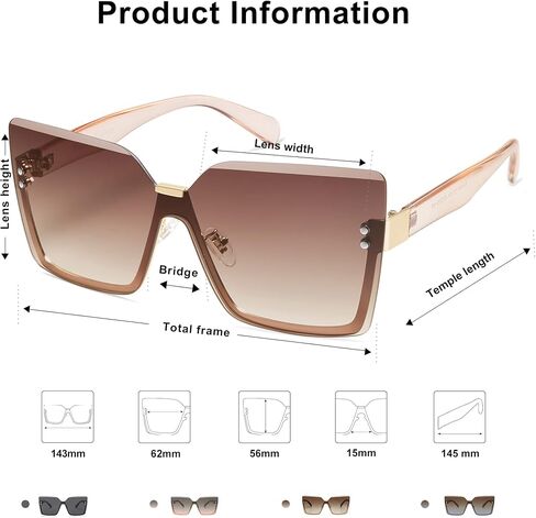 SOJOS Trendy Square Oversized Sunglasses Womens Big Rimless UV400 Ladies Shades SJ1160 in Saudi Arabia