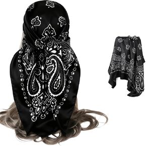 INOGIH 35'' Leopard-Print Satin-Bandana-Headscarf - Light Head Wraps Neck Face Scarves Cover for Women in Saudi Arabia
