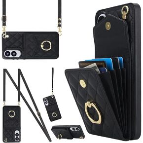 for Samsung Galaxy S25 FE (Not S25) Wallet Case with Card Holder, PU Leather with Crossbody Lanyard Wrist Strap Kickstand Cover for Women for Samsung S25 FE.Lanyard Black in Saudi Arabia