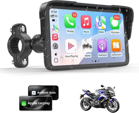 شاشة لمس CarPlay HD محمولة للدراجات النارية، نظام ملاحة GPS للدراجات النارية مع Apple Carplay وAndroid Auto، مقاومة للماء IP67، دعم إعدادات ضغط الإطارات، بلوتوث، التحكم الصوتي، الملاحة in Kuwait