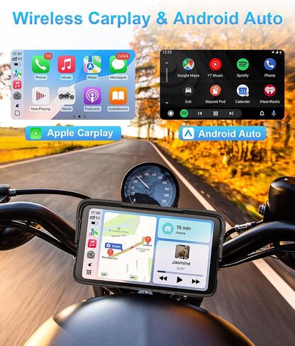 شاشة لمس CarPlay HD محمولة للدراجات النارية، نظام ملاحة GPS للدراجات النارية مع Apple Carplay وAndroid Auto، مقاومة للماء IP67، دعم إعدادات ضغط الإطارات، بلوتوث، التحكم الصوتي، الملاحة in Kuwait