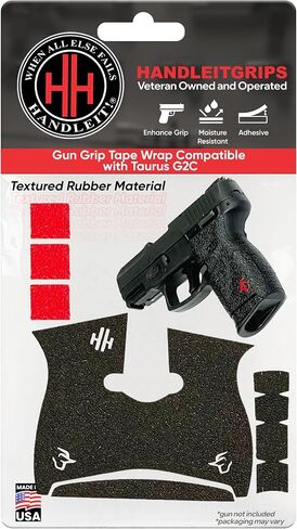 Handleitgrips Gun Grip Tape Compatible with Taurus G2C | Black Textured Rubber Pistol Grip Tape with Inserts Colors Red, Green, or White Gun Accessories Veteran Owned in Saudi Arabia