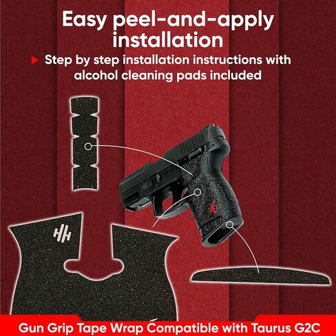 Handleitgrips Gun Grip Tape Compatible with Taurus G2C | Black Textured Rubber Pistol Grip Tape with Inserts Colors Red, Green, or White Gun Accessories Veteran Owned in Saudi Arabia