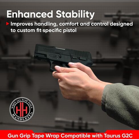 Handleitgrips Gun Grip Tape Compatible with Taurus G2C | Black Textured Rubber Pistol Grip Tape with Inserts Colors Red, Green, or White Gun Accessories Veteran Owned in Saudi Arabia