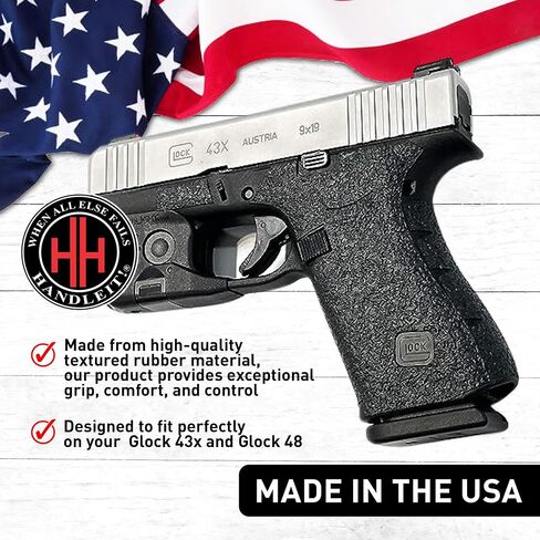 شريط قبضة مسدس Handleitgrips متوافق مع Glock 43x وGlock 48 - شريط قبضة مسدس من ورق الصنفرة الأسود، سهل التركيب، قطع غيار وإكسسوارات البندقية، مملوكة للمحاربين القدامى، صنع في الولايات المتحدة الأمريكية in Kuwait