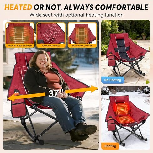 كرسي تخييم هزاز ساخن من Suteck، كراسي تخييم ساخنة مبطنة بالكامل للرياضات الخارجية مع 3 مستويات حرارة للظهر والمقعد، كرسي هزاز ساخن للبالغين مع حقيبة حمل، البطارية غير متضمنة in Kuwait