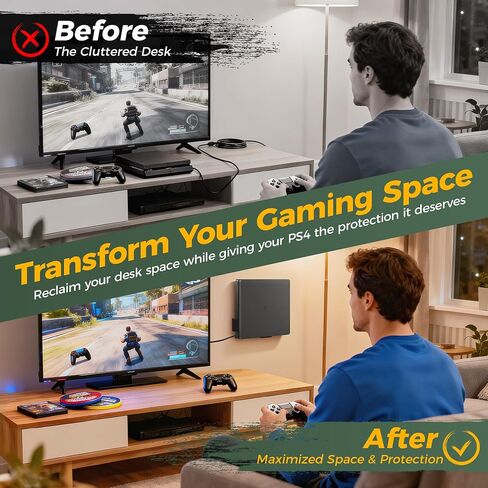 حامل حائط لجهاز PS4 Slim مع تبريد متقدم، حامل حائط عمودي لجهاز PS4، حامل موفر للمساحة لجهاز PS4 Slim، تصميم منخفض المستوى لوحدة تحكم PS4 Slim، ملحقات PlayStation 4 in Kuwait