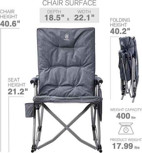 EVER ADVANCED Compact Rocking Camping Chair, Breathable Mesh Folding Rocker for Patio & Lawn, Portable Outdoor Chair with Hard Armrests, Supports 400lbs, Teal in Kuwait