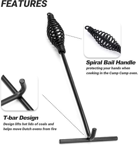 Stanbroil 15" Dutch Oven Lid Lifter with Spiral Bail Handle, Cast Iron Dutch Oven Lid Lifter for Outdoor/Campfire Cooking Accessories, Black Finish in Saudi Arabia