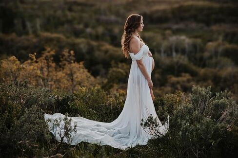 ZIUMUDY Maternity Dress for Photoshoot Photography Split Front Sheer Chiffon Off Shoulder Maternity Gown in Saudi Arabia