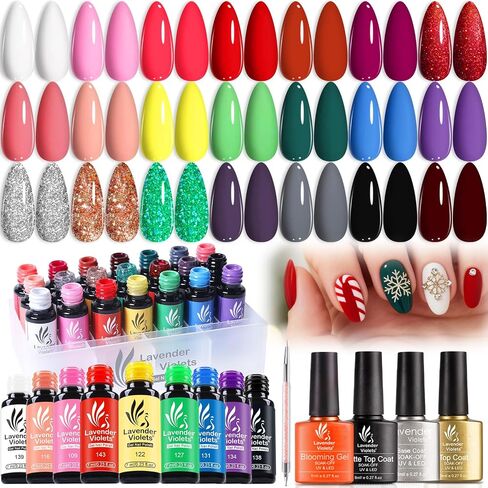 Lavender Violets 42 Pcs Gel Nail Polish Set with 36 Gel polish Colors Coat, 6 Bottles of Base top Coat, Glossy Matte Diamond Shine Glow in the Dark Top Coat for Nail Art C950 in Saudi Arabia