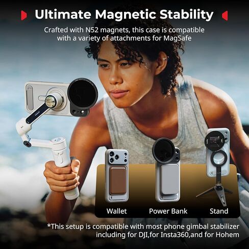 طقم حافظة هاتف SMALLRIG FilMov لهاتف iPhone 17 Pro، حافظة مغناطيسية مع مسند قابل للتعديل، لوحة خلفية للعدسة، دعم MagSafe، لمثبت الهاتف Gimbal، لـ DJI، لـ Insta360، White-5550 in Saudi Arabia