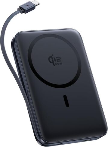 Baseus Picogo Qi2.2 25W Magsafe شاحن متنقل باور بانك 10000 مللي أمبير 45 وات، مع كابل مدمج USB-C شحن سريع لهاتف iPhone 17/16/15/14/13 Pro Max/Galaxy S25 / Pixel 10 Pro أسود in Kuwait